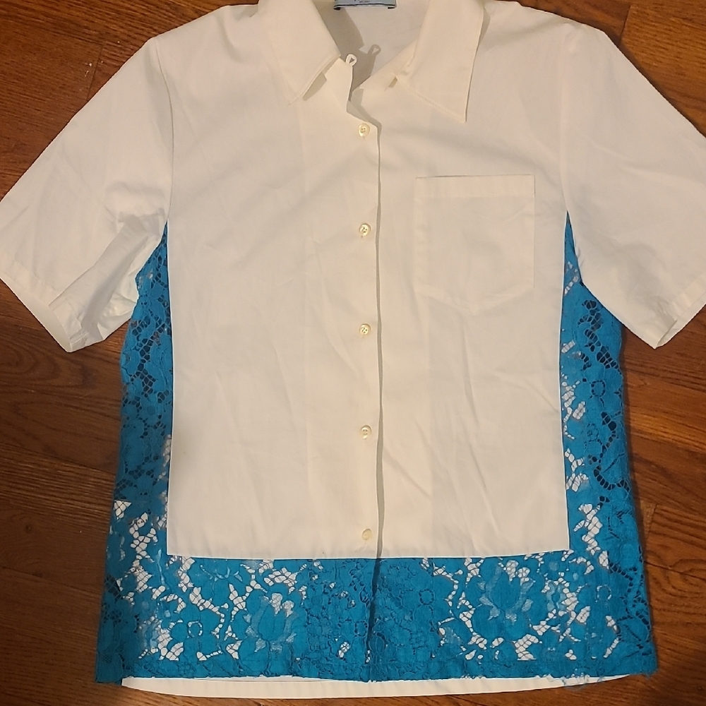 Womens White and Blue Lace Shirt